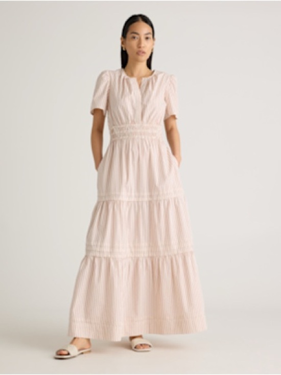 Quince Dresses & Skirts - Quince 100% Organic Cotton Poplin Tiered Maxi Dress - Terracotta Stripe M